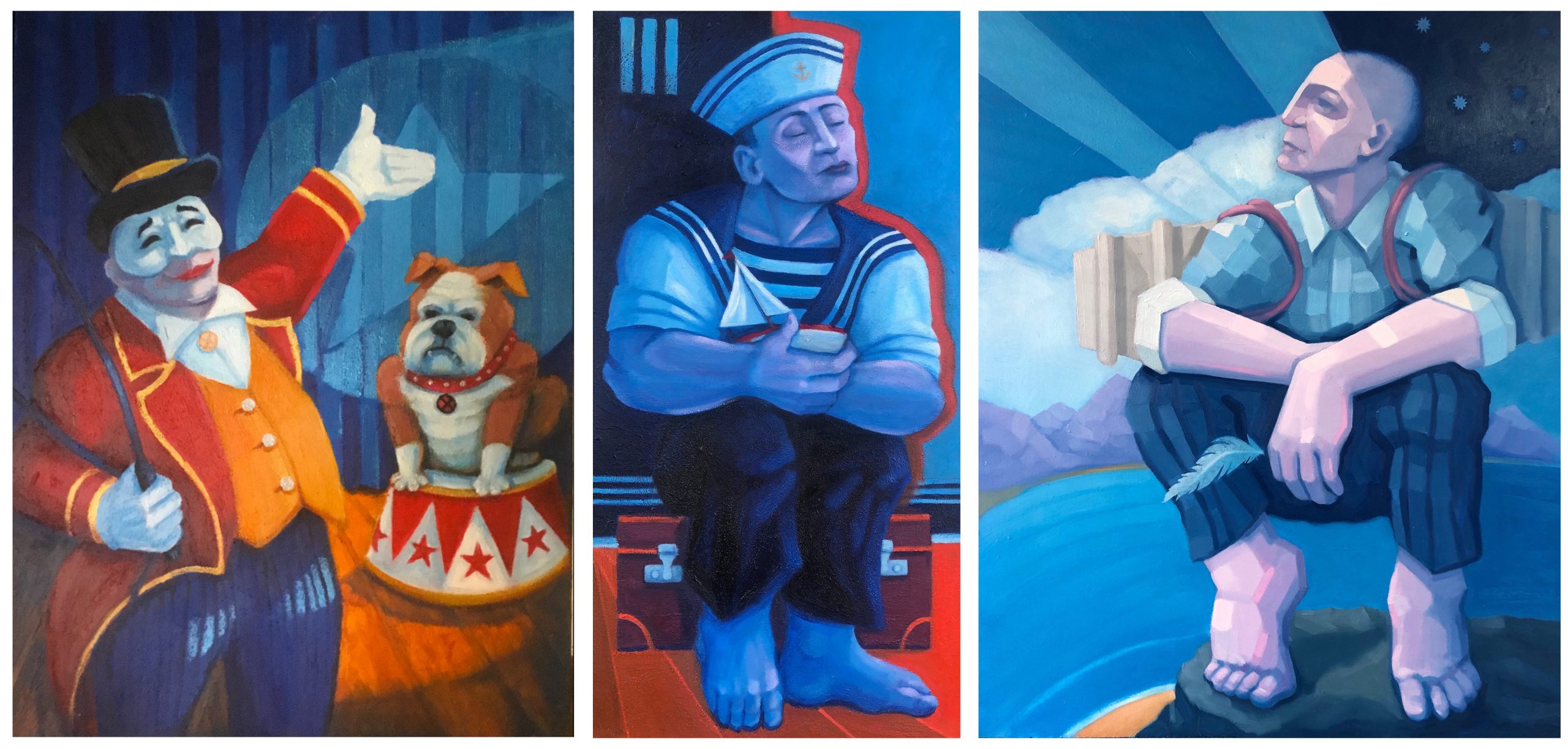 Clowns, Fools & Dreamers 3 Paintings