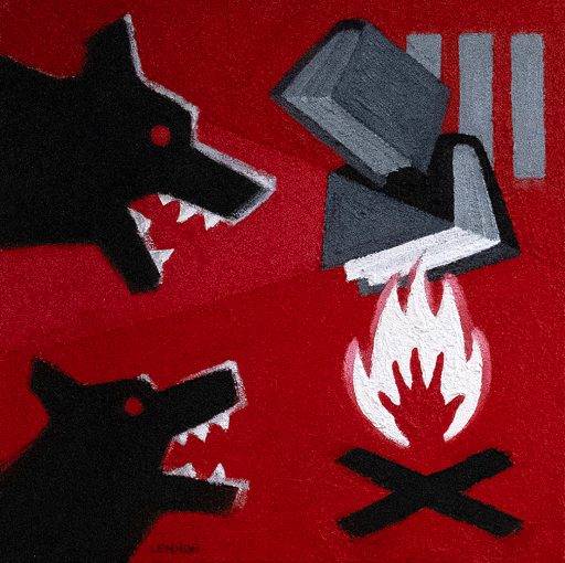 BONFIRE OF SANITY / 2023 / ACRYLIC ON CANVAS / 50 x 50cm / £295 + PP BONFIRE OF SANITY / 2023
